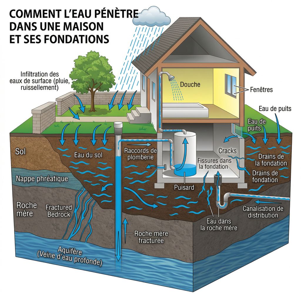 Veines d'eau sous l'habitat- Boucliers énergétique de sol -